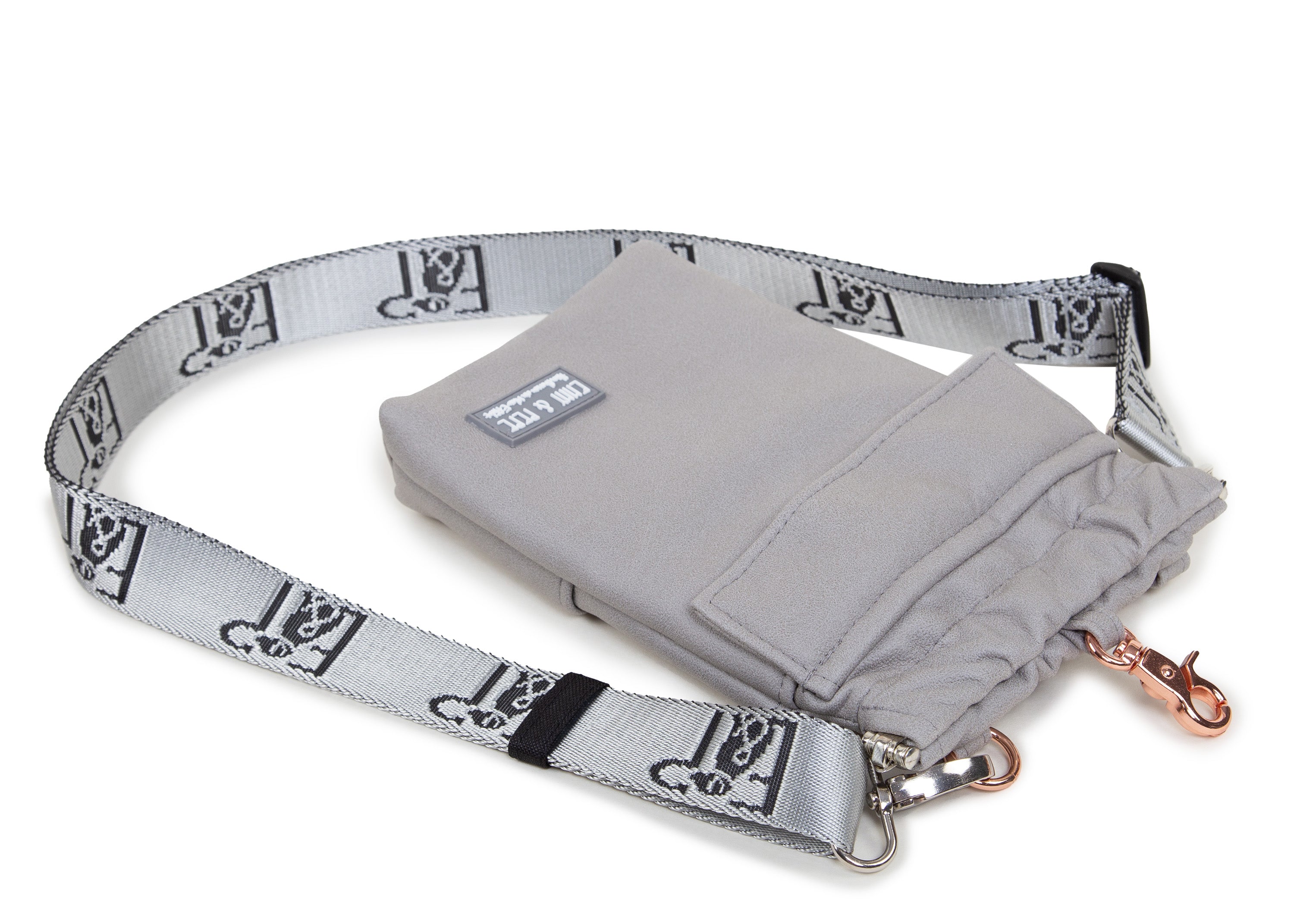 Wau-to-go  Gassitasche, Modell Wildleder Silber, praktischer Umhängegurt und viele Fächer