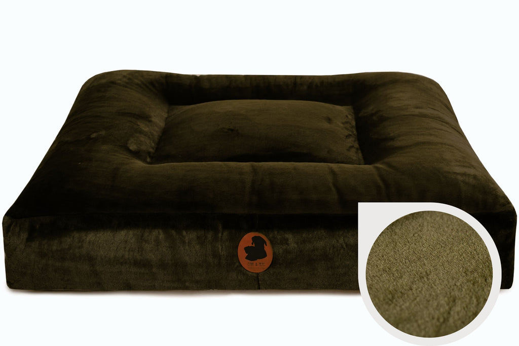 Wechselbezug für orthopädisches Hundebett Wau-Bed Modell Olive in Eckig mit Detail vom Stoff