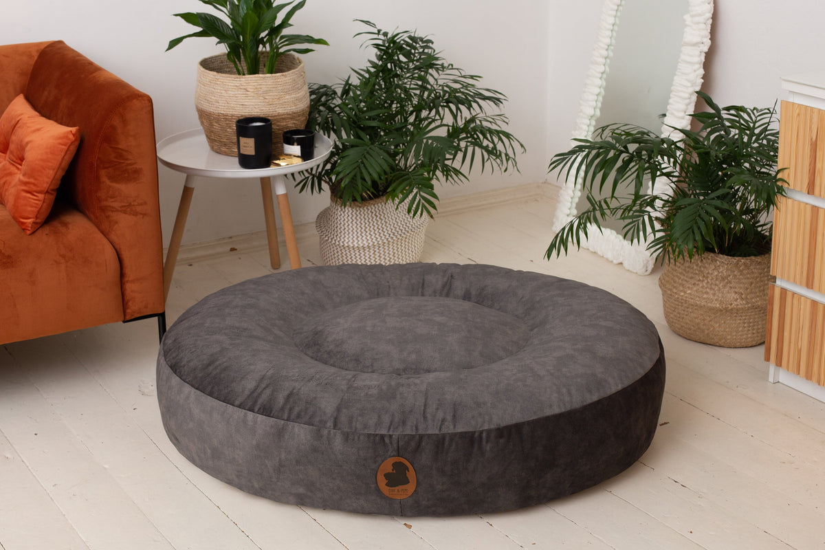 Wau-Bed orthopädisches Hundebett, Modell Pets Friendly, besonders robuster Stoff, Farbe: Dunkelgrau, Oval , passt stilvoll in dein Zuhause