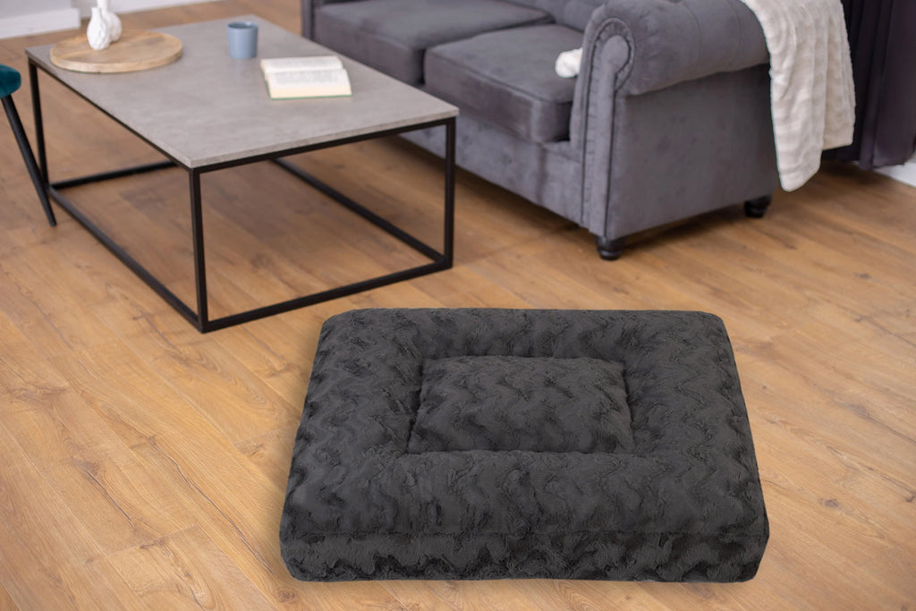 Wau-Bed orthopädisches Hundebett, Modell  Wild Wave Creme / gemütlicher Stoff in dunklegrau