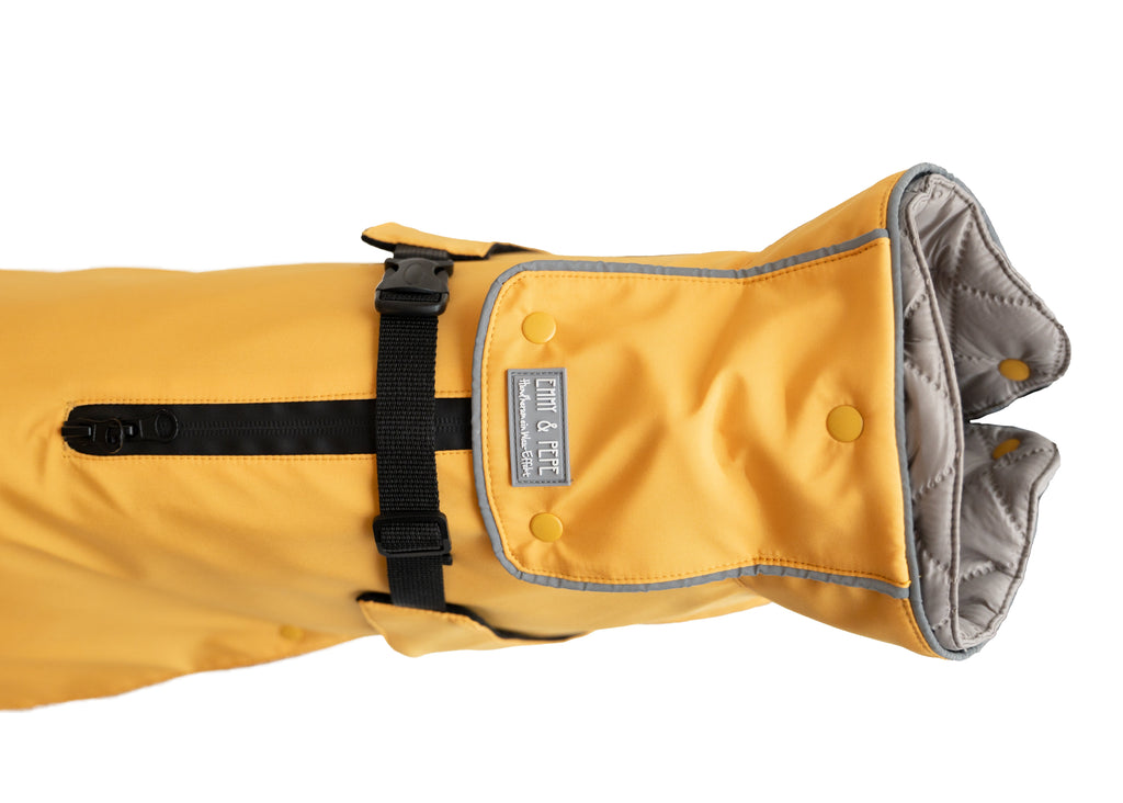 Wau-Coat Mustard2 in 1 Hundemantel, Schutz gegen Regen und Kälte mit herausnehmbarem Innenfutter, wasserdichte Reißverschlüsse