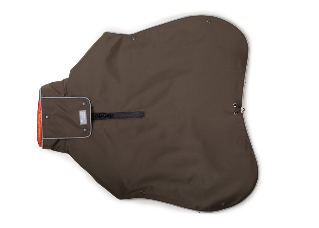 Wau-Coat 2 in 1 Hundemantel, Regen- und Wintermantel in einem, Modell Olive, Innenfutter Orange  - Regenschutz