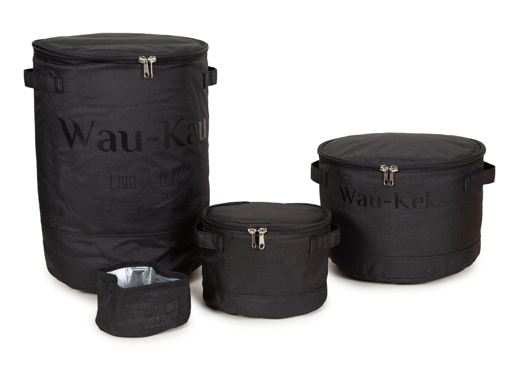 Wau-Kau Familie, Farbe  Schwarz - unsere praktischen und hygienischen Futteraufbewahrungen für Leckerlis, Futter und Kauartikel in verschiedenen Größen 