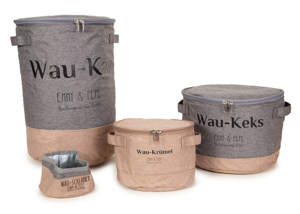 Wau-Kau Futtersack- in großen und kleinen Ausführungen, Modell  Taupe 