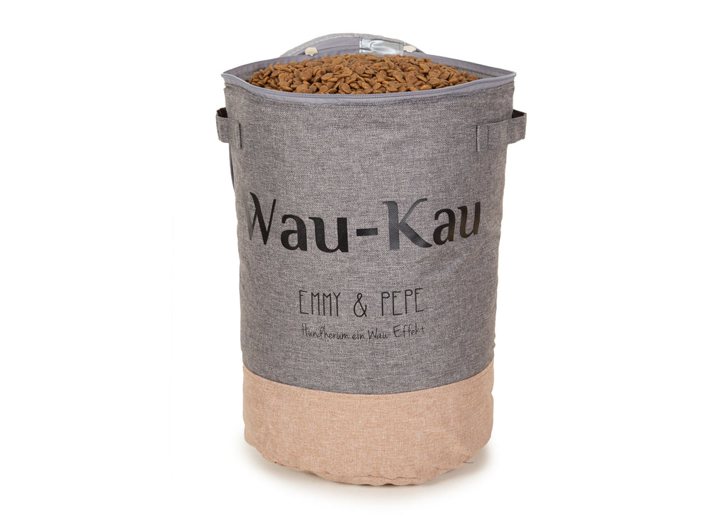 Wau-Kau Futtersack Taupe - praktische und hygienische Futteraufbewahrung für Kekse, Trockenfutter oder Kauartikel