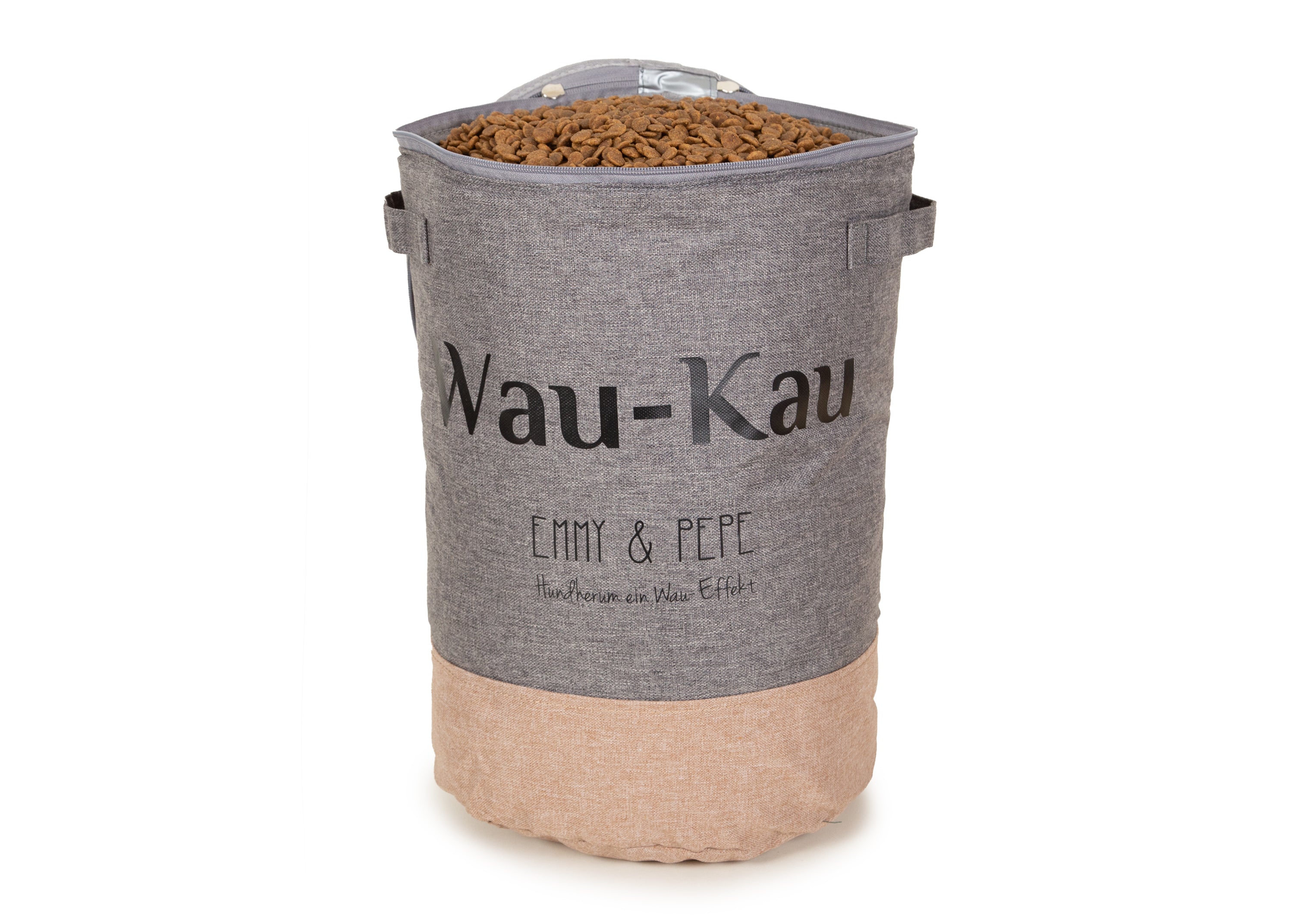 Wau-Kau Futtersack Taupe - praktische und hygienische Futteraufbewahrung für Kekse, Trockenfutter oder Kauartikel