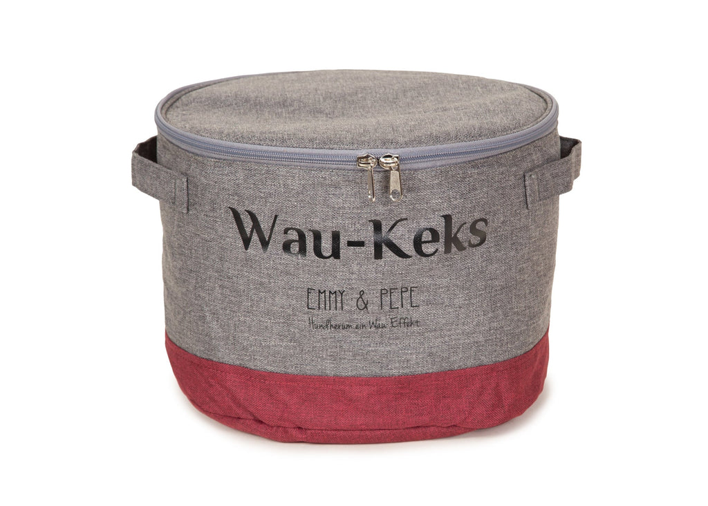 Wau-Keks Futtersack in Bordeaux und Grau zum Aufbewahren von Hundefutter und Leckerlis