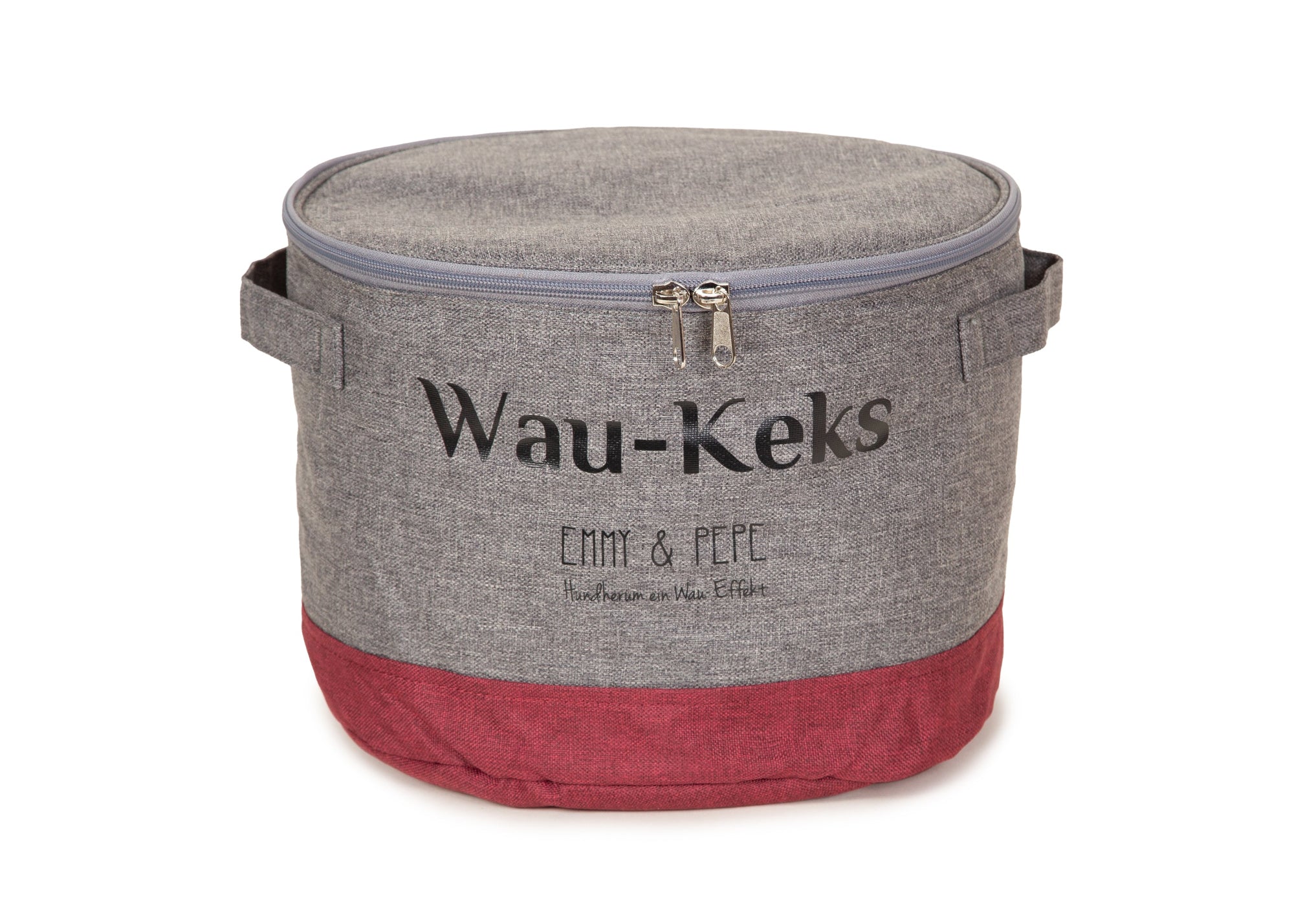 Wau-Keks Futtersack in Bordeaux und Grau zum Aufbewahren von Hundefutter und Leckerlis