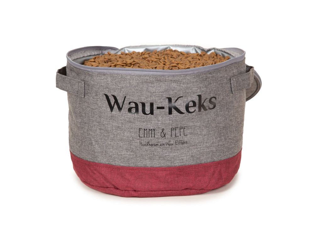 Wau-Keks Futtersack in der Farbe Bordeaux mit bis zu 6 Liter Fassungsvermögen