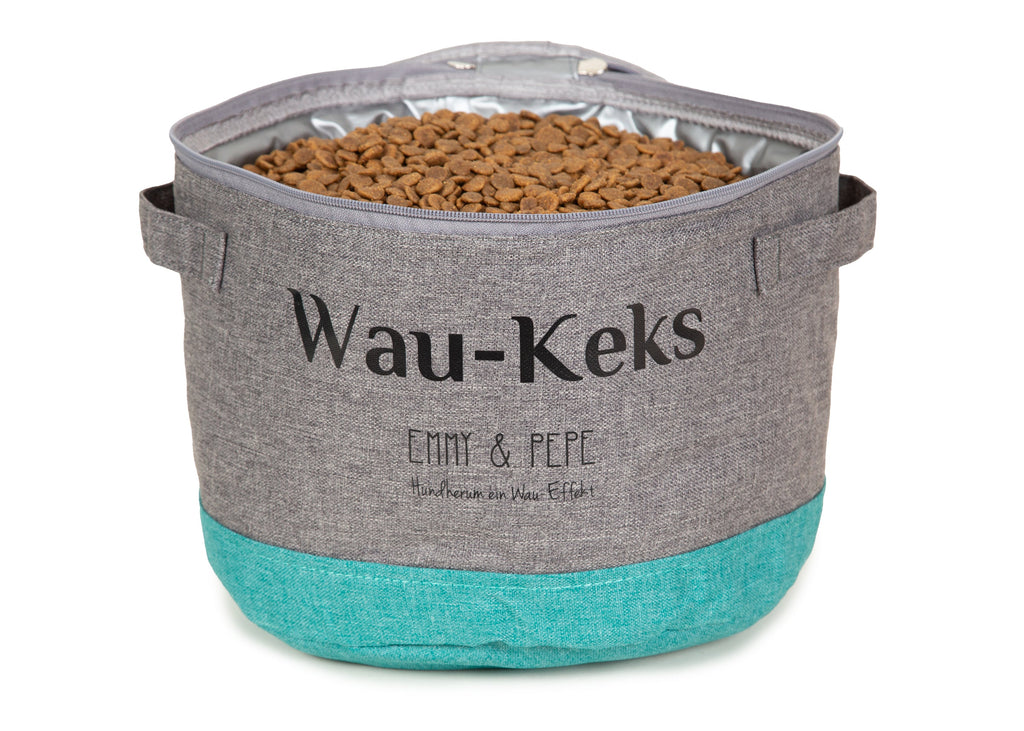 Wau-Keks Futtersack, Modell Petrol - mit bis zu 6 Liter Fassungsvermögen