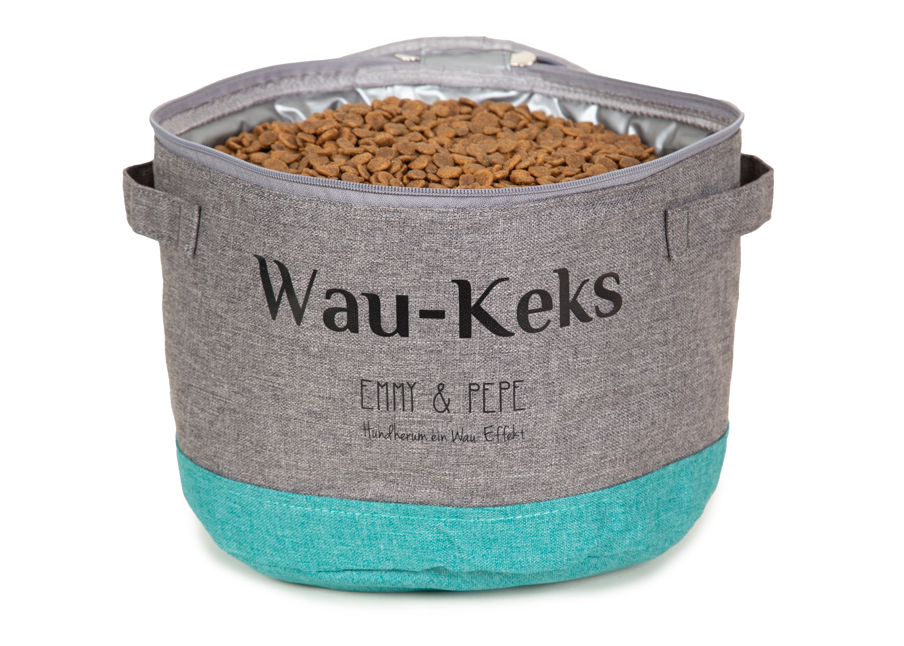 Wau-Keks Futtersack, Modell Petrol - mit bis zu 6 Liter Fassungsvermögen