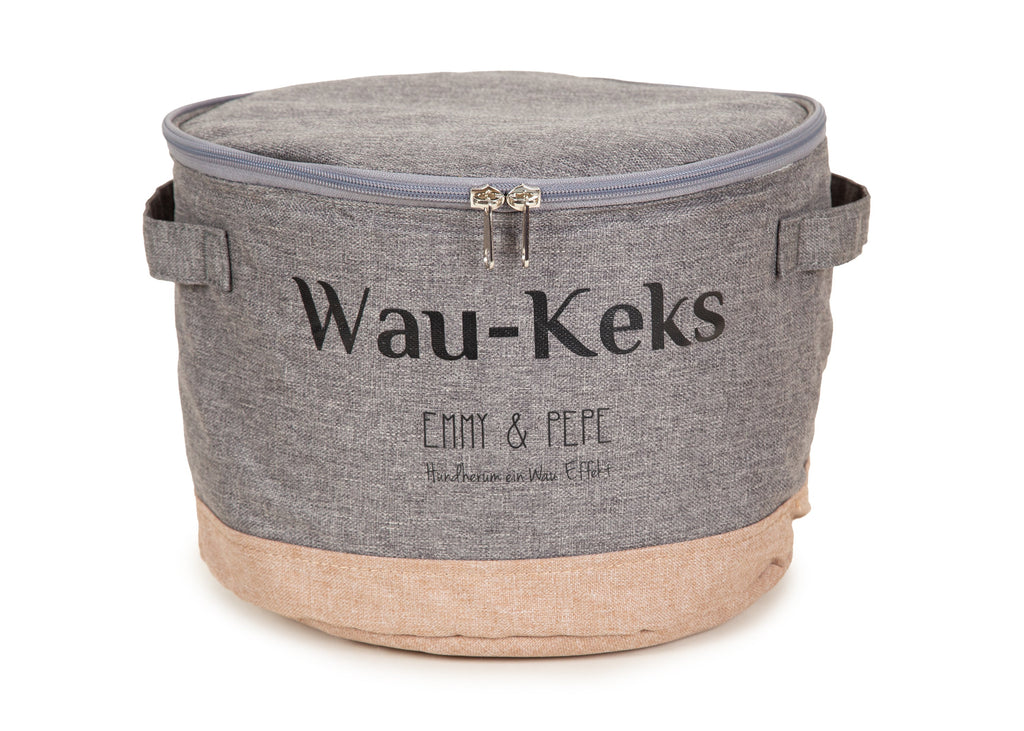 Wau-Keks Futtersack Taupe in Grau und Taupe zum Aufbewahren von Hundefutter und Leckerlis