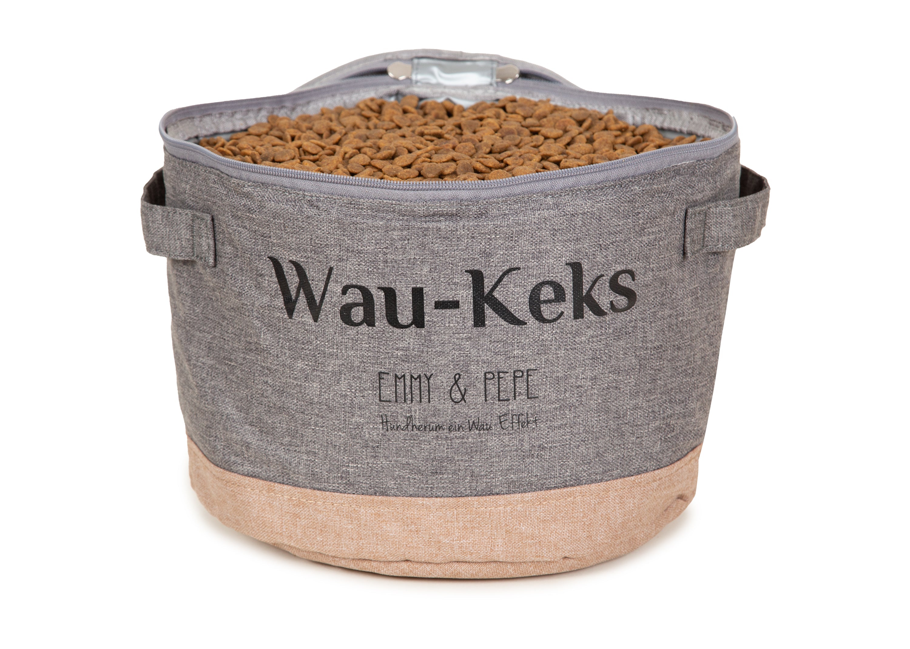 Wau-Keks Futtersack, Modell Taupe - praktische Aufbewahrung für Kekse und Leckerlis