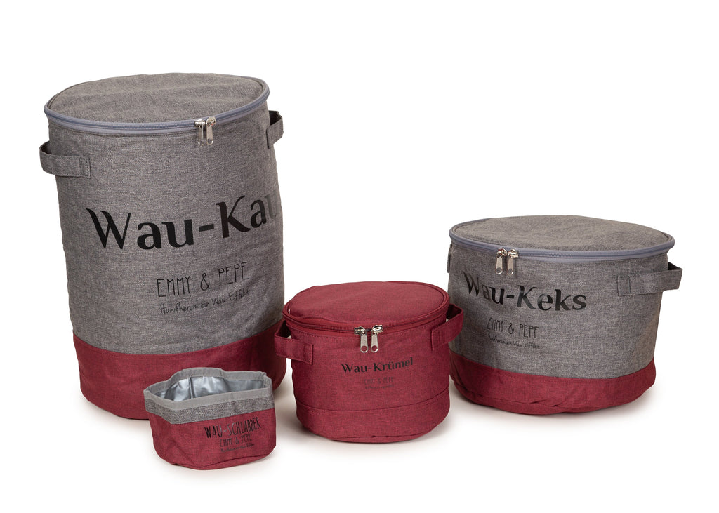 Wau-Kau Familie   in Bordeaux - Futtersäcke in verschiedenen Größen zur Aufbewahrung von Leckerlis und Futter