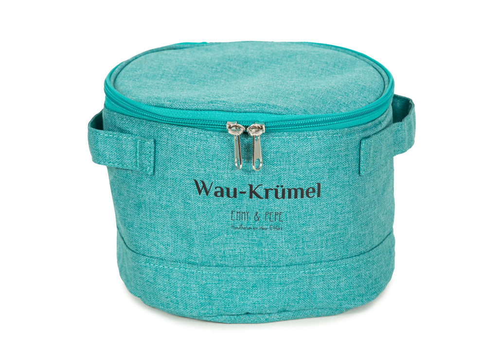 Wau-Krümel Futtersack in Petrol zum Aufbewahren von Hundefutter und Leckerlis