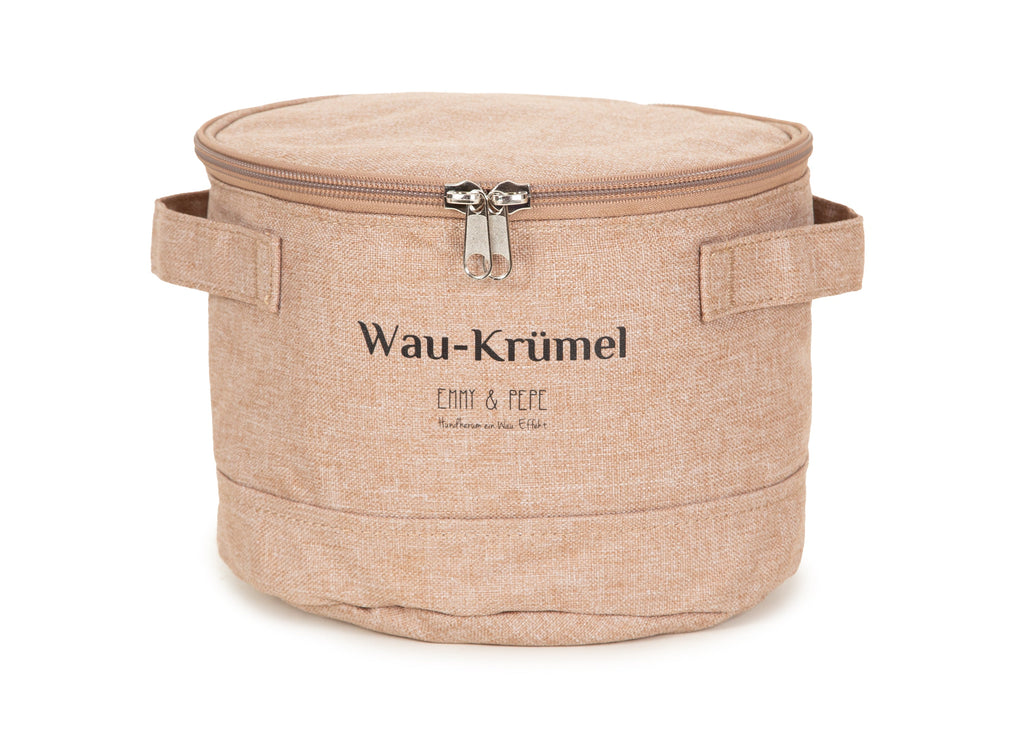 Wau-Krümel Futtersack in Taupe zum Aufbewahren von Hundefutter und Leckerlis