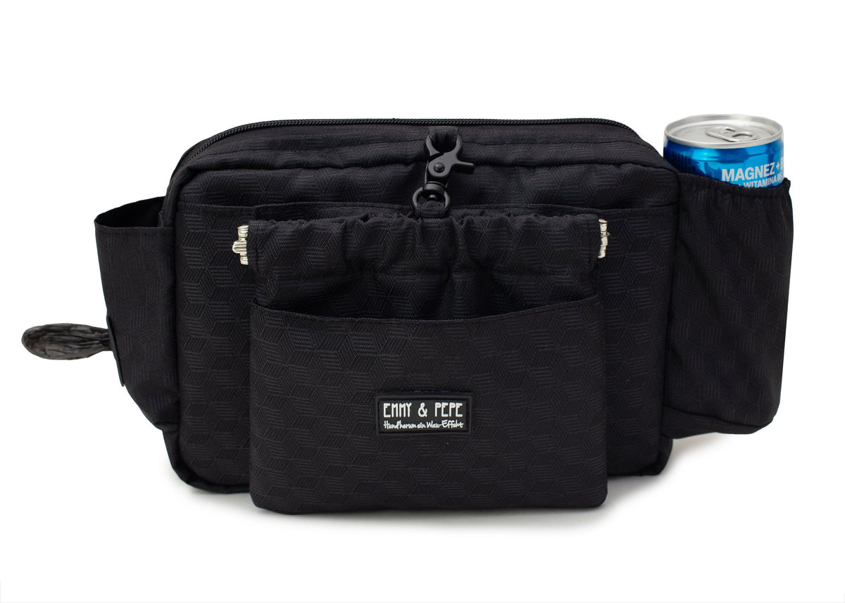 Wau-Pack große Gassitasche, Modell  Fröhliches Schwarz, Gurtlänge  S (60-85cm),M (80-110cm),L (100-145cm) - bei jedem Spaziergang alles dabei