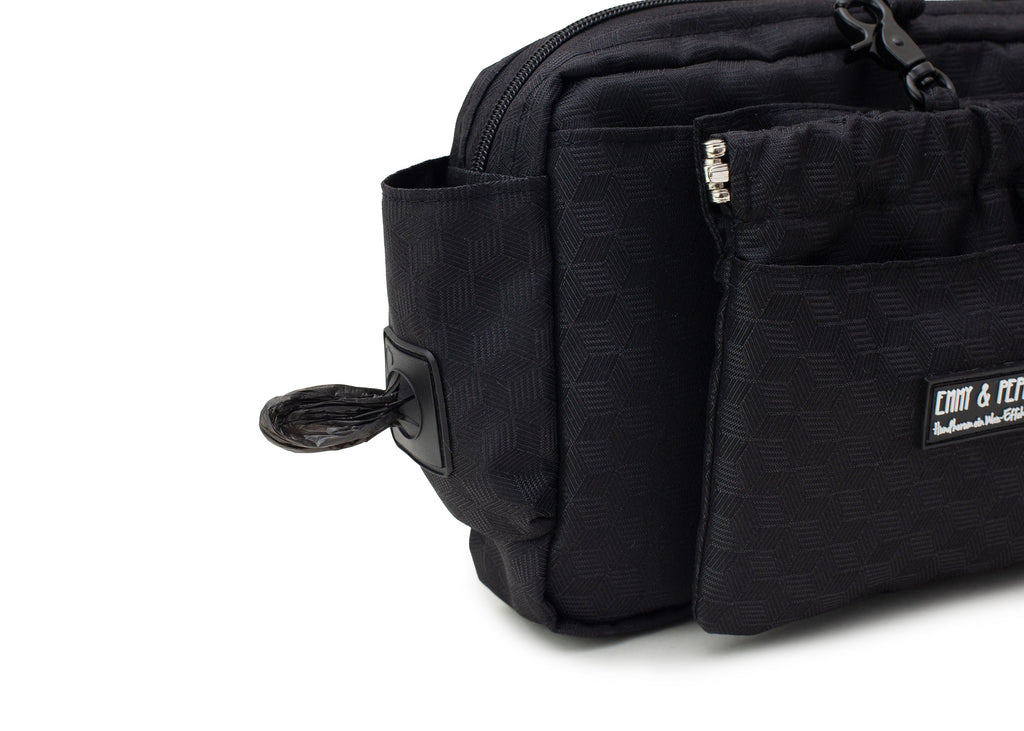 Wau-Pack große Gassitasche, Modell  Fröhliches Schwarz - mit Kotbeutelhalterung