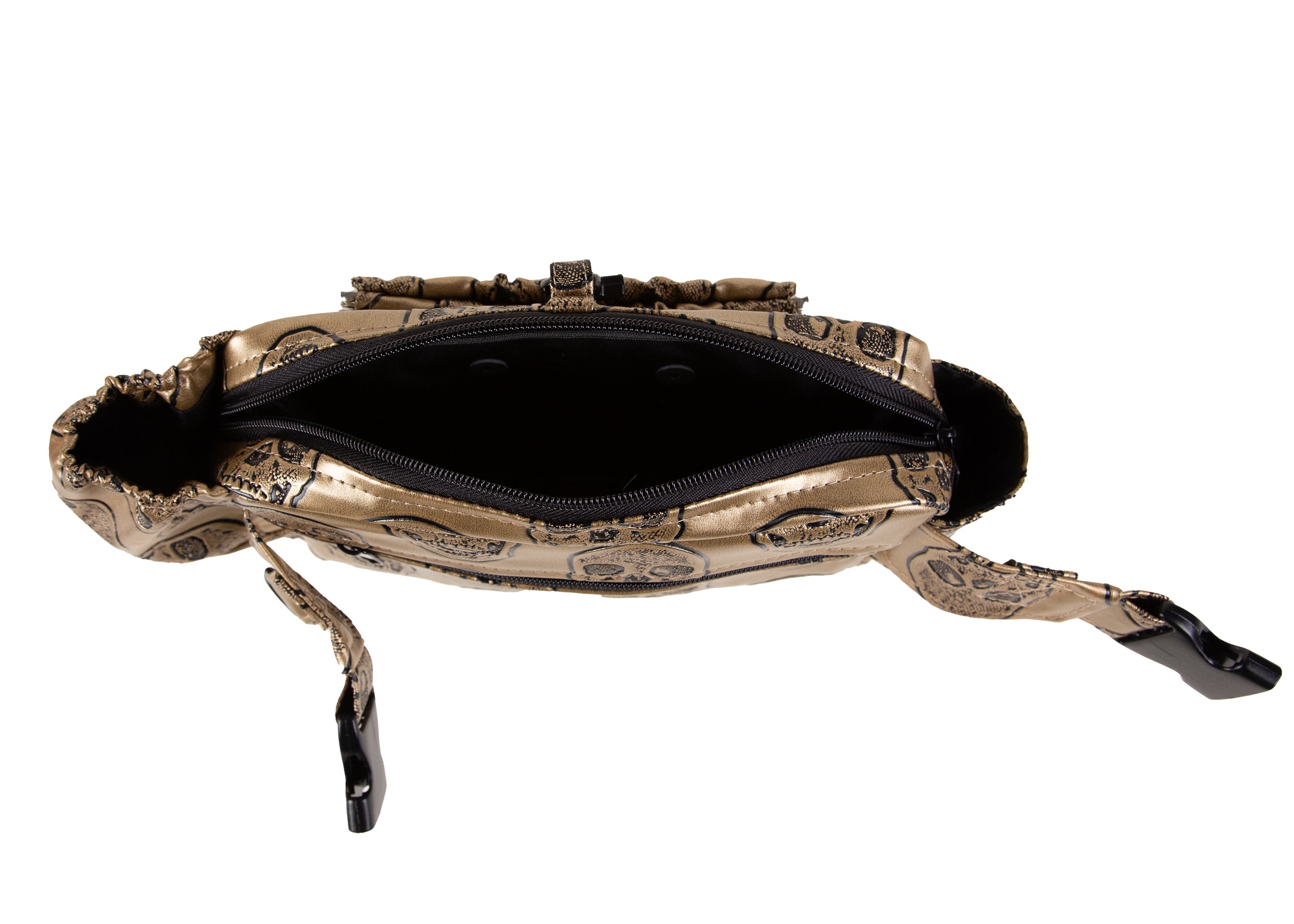 Wau-Pack große Gassitasche, Modell Goldskull, Kunstleder mit Totenkopfmotiv - großes Innenfach mit viel Platz