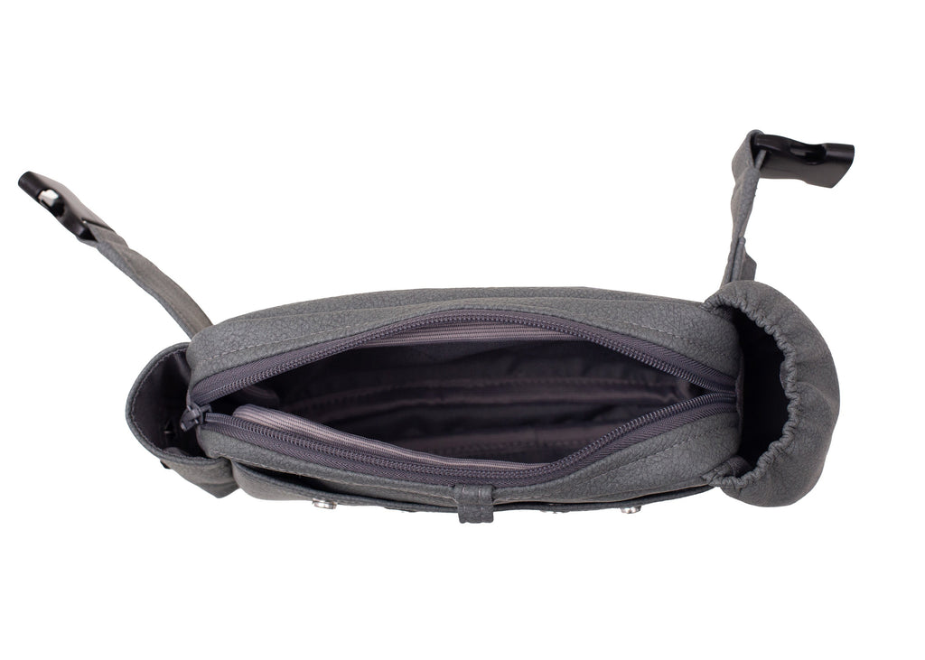 Wau-Pack große Gassitasche, Modell Kunstleder Dark Grey, dunkelgrau - mit vielen Fächern für jeden Spaziergang, großes Innenfach mit viel Platz für Handy, Geldbeutel und mehr