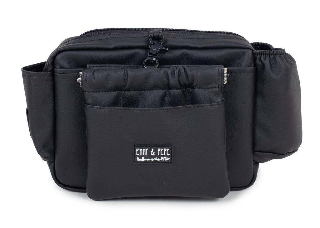 Wau-Pack große Gassitasche, Modell Kunstleder Hans in Black, Gurtlänge  S (60-85cm),M (80-110cm),L (100-145cm) - bei jedem Spaziergang alles dabei