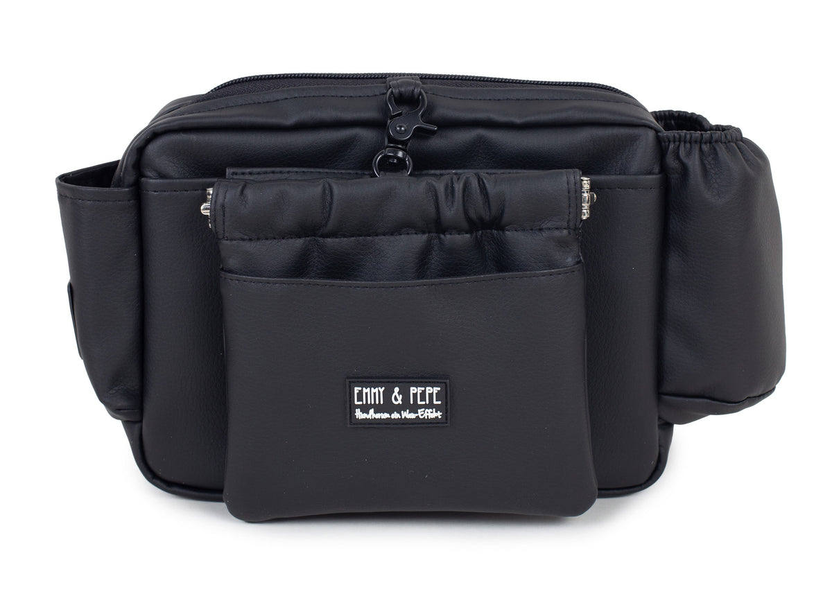 Wau-Pack große Gassitasche, Modell Kunstleder Hans in Black, Gurtlänge  S (60-85cm),M (80-110cm),L (100-145cm) - bei jedem Spaziergang alles dabei