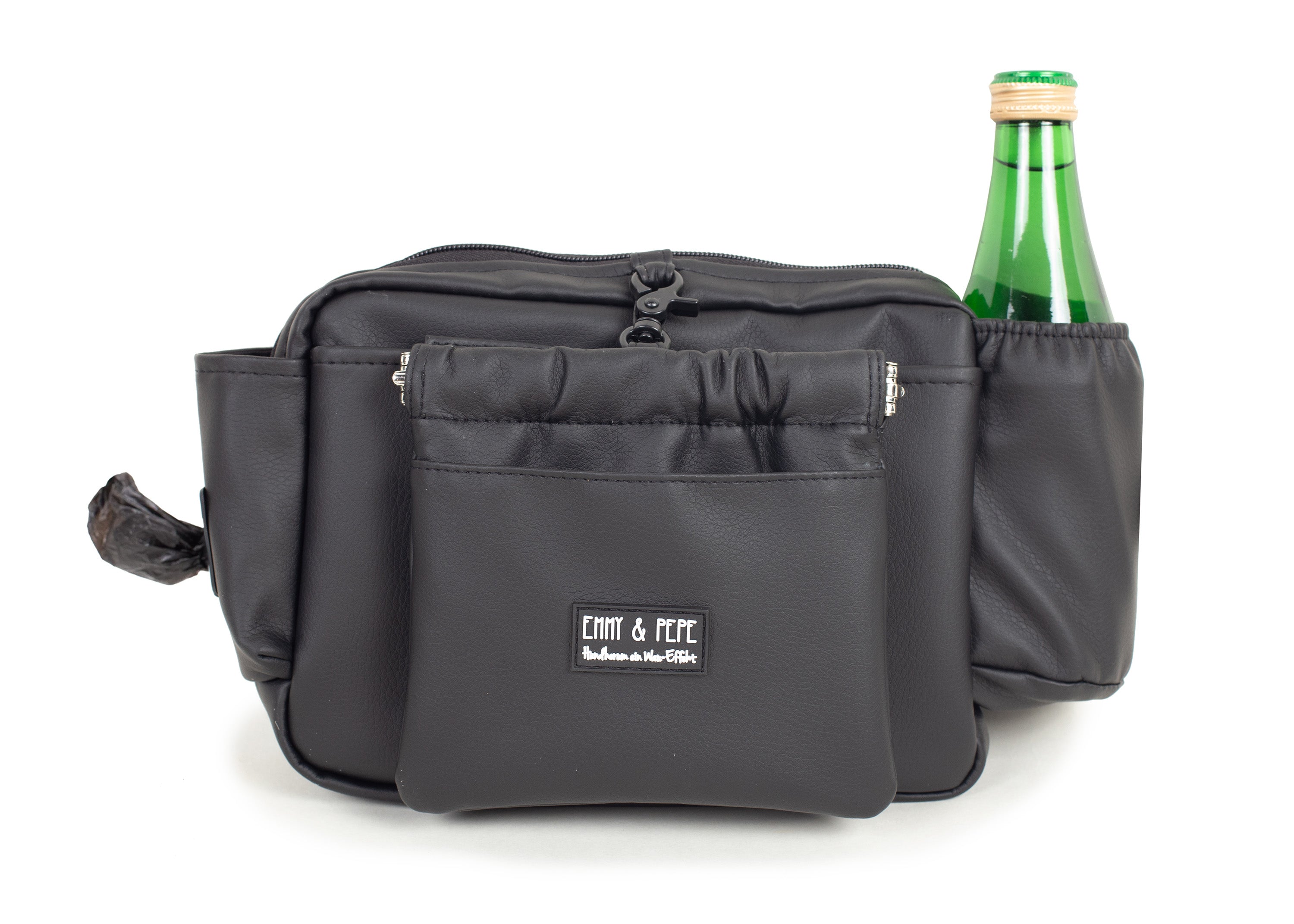 Wau-Pack große Gassitasche, Modell  Kunstleder Hans, schwarz - mit vielen praktischen Fächern für jeden Spaziergang