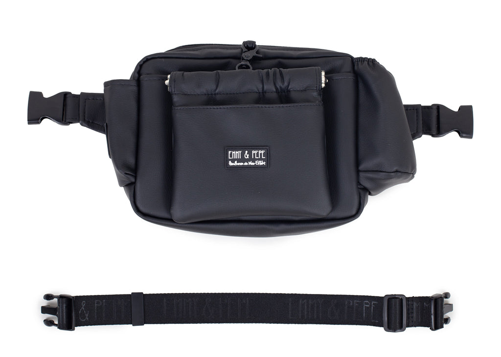 Wau-Pack große Gassitasche, Modell  Kunstleder Hans, schwarz - verschiedene Gurtlängen erhältlich