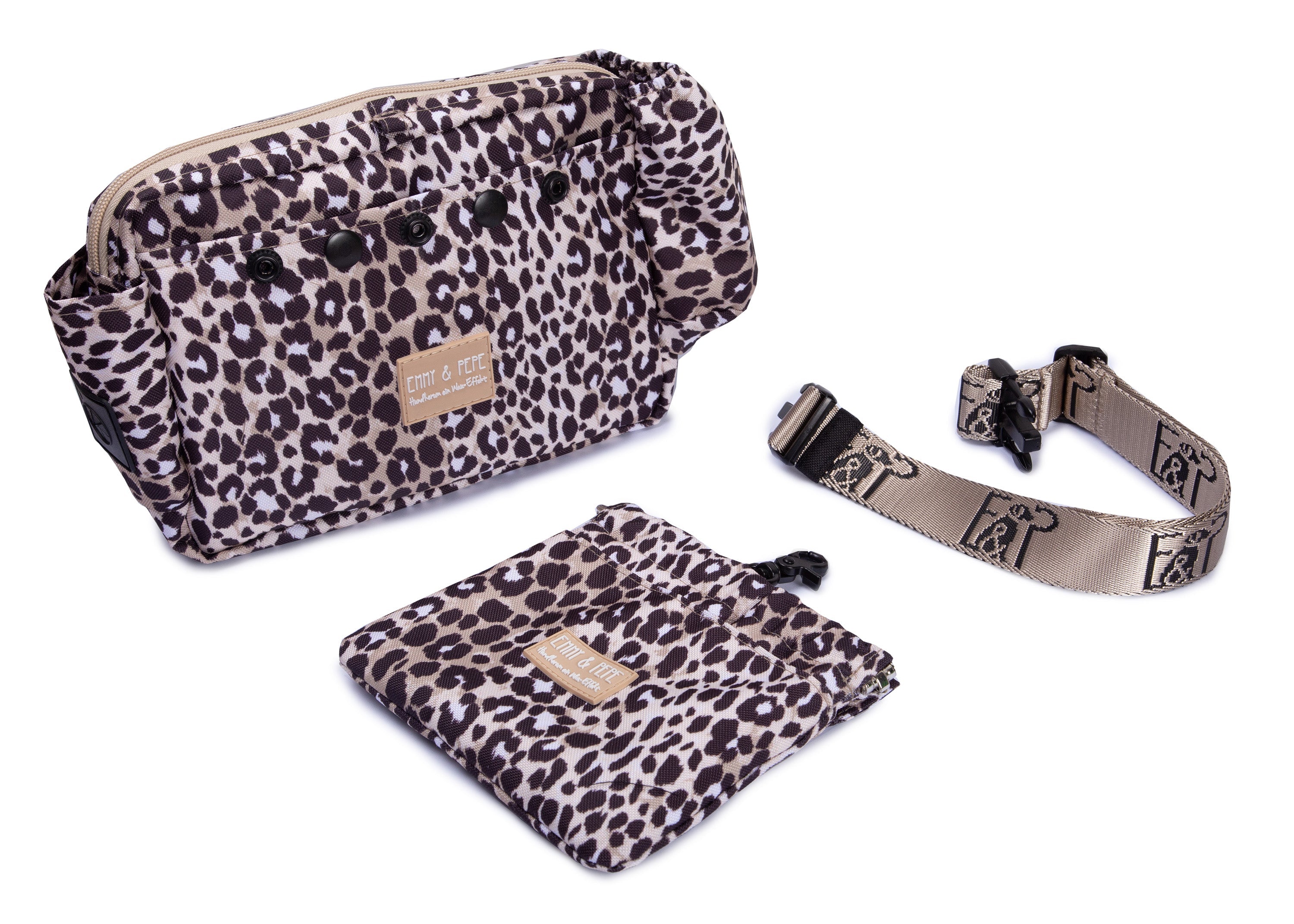 Wau-Pack große Gassitasche, Modell  Leo Dark, dunkles Leopardenmuster - mit vielen verschiedenen Fächern, bei jedem Spaziergang alles dabei