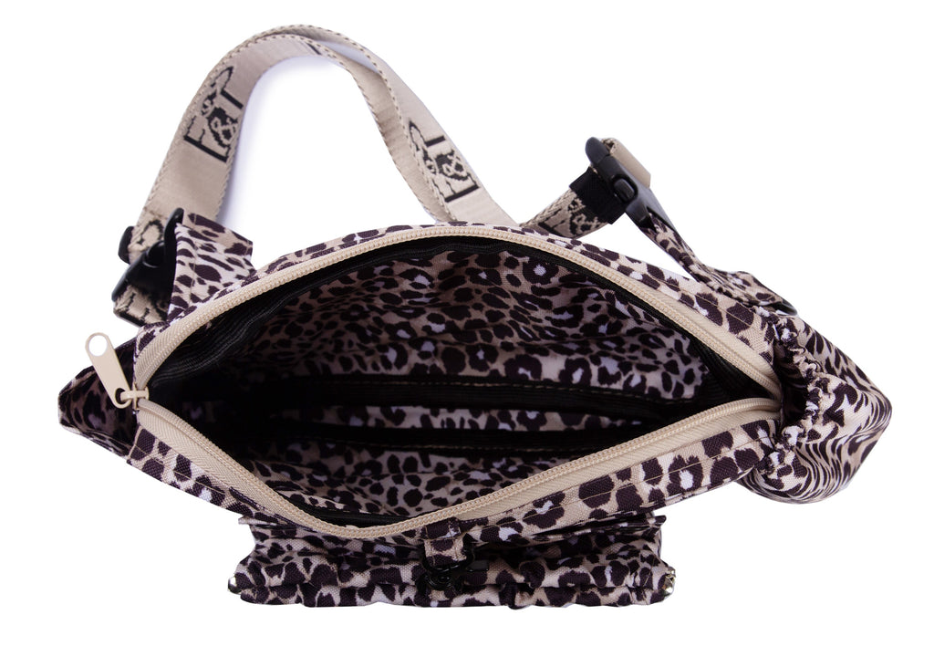 Wau-Pack große Gassitasche, Modell  Leo Dark, dunkles Leopardenmuster - großes Innenfach mit viel Platz für Geldbeutel, Handy und mehr