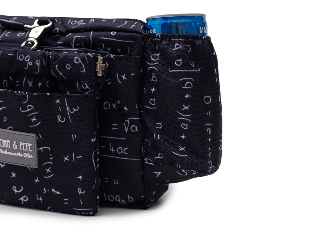 Wau-Pack große Gassitasche, Modell Numbers, Schwarz mit weißen Ziffern und Buchstaben - mit praktischer Getränkehalterung 