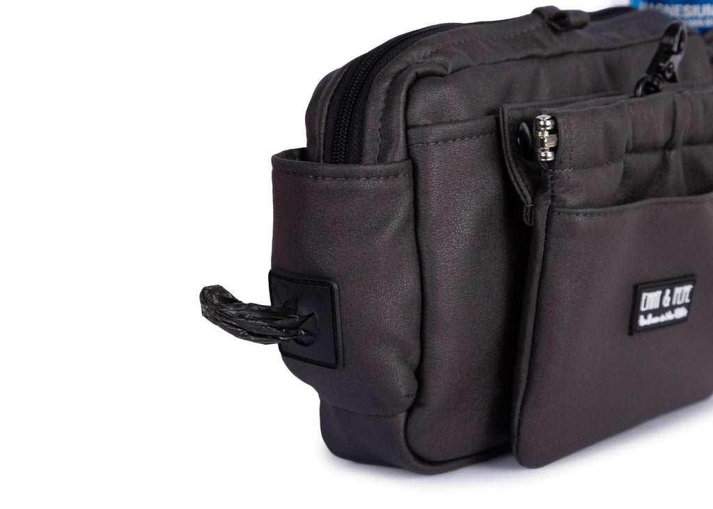 Wau-Pack große Gassitasche, Modell Wildleder Anthrazit - inklusive Kotbeutelspender