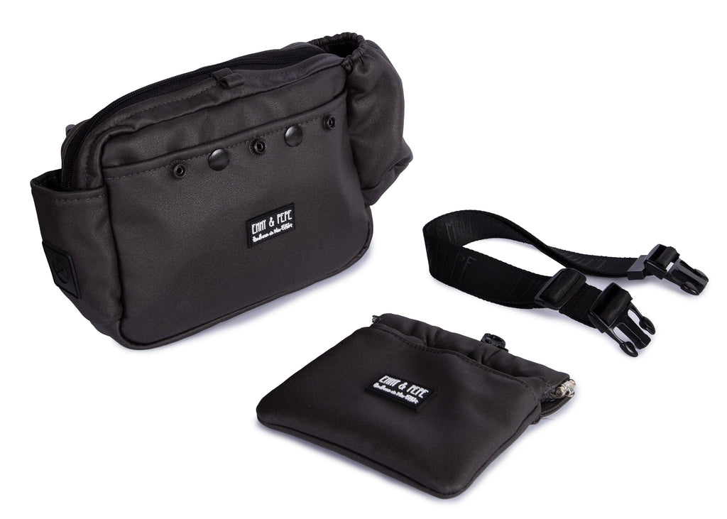 Wau-Pack große Gassitasche, Modell Wildleder Anthrazit - mit abnehmbarer Leckerlitasche