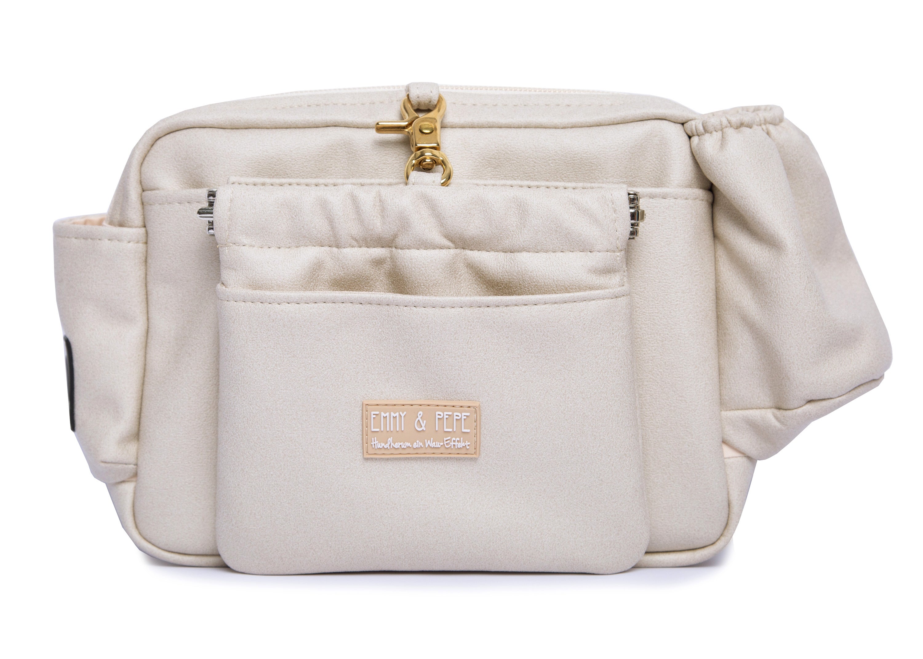 Wau-Pack große Gassitasche, Modell  Wildleder Creme, mit vielen praktischen Fächern - bei jedem Spaziergang alles dabei 