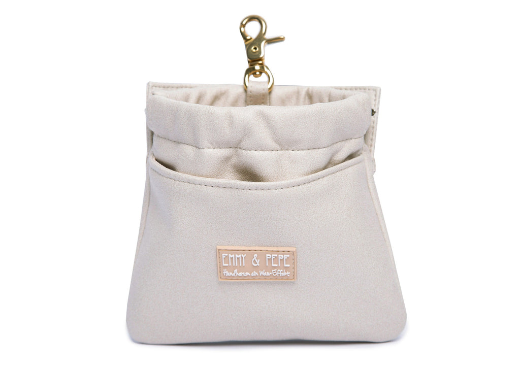 Wau-Pack große Gassitasche, Modell  Wildleder Creme , abnehmbarer Leckerlibeutel