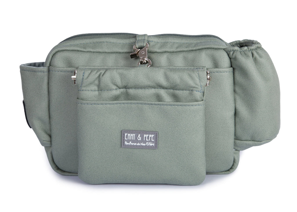 Wau-Pack große Gassitasche, Modell  Wildleder Salbei, Gurtlänge S (60-85cm),M (80-110cm),L (100-145cm) - bei jedem Spaziergang alles dabei