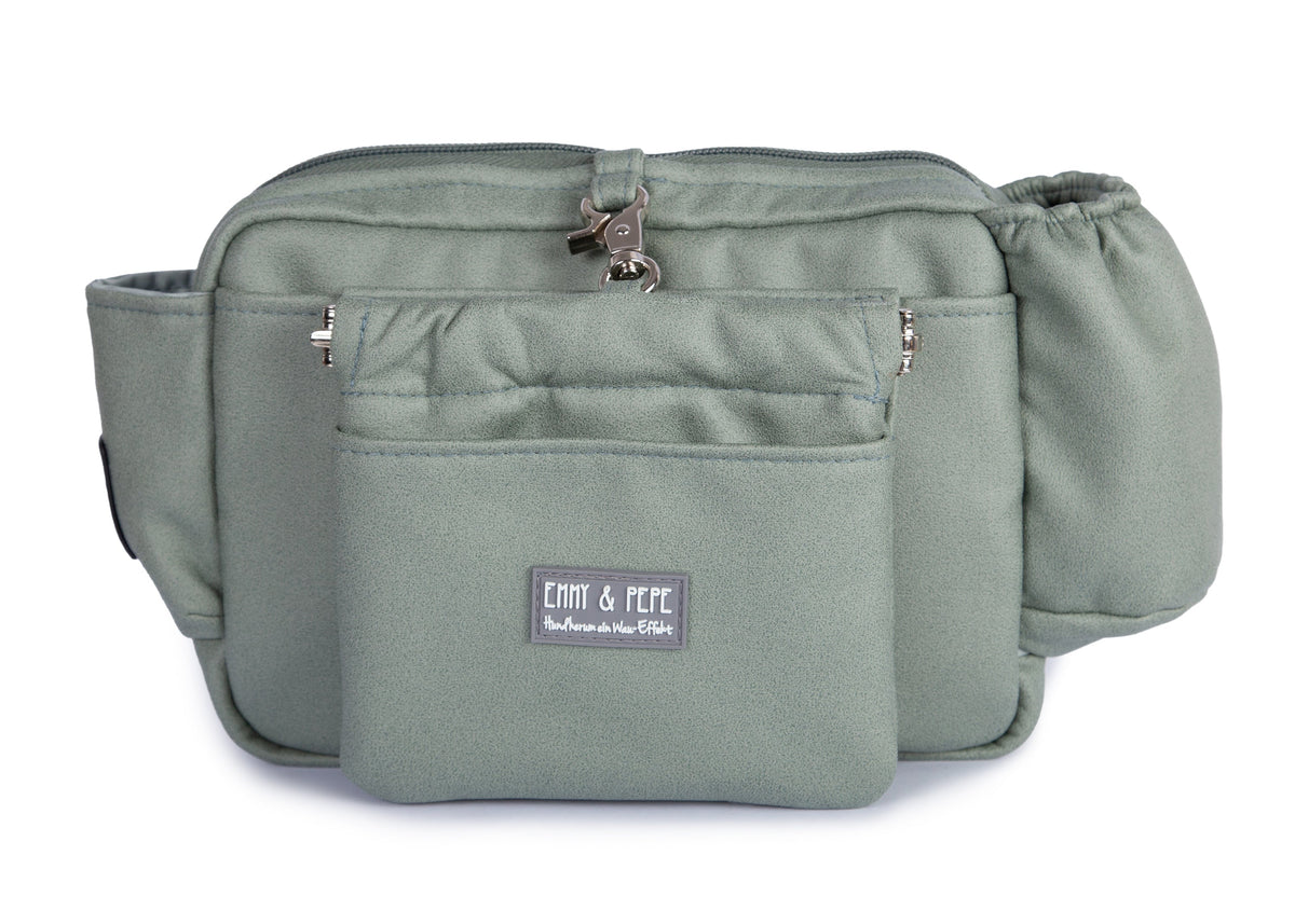 Wau-Pack große Gassitasche, Modell  Wildleder Salbei, Gurtlänge S (60-85cm),M (80-110cm),L (100-145cm) - bei jedem Spaziergang alles dabei