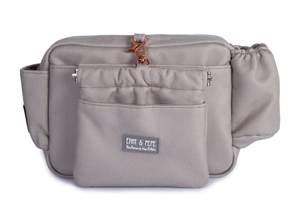 Wau-Pack große Gassitasche, Modell  Wildleder Silber, Gurtlänge  S (60-85cm),M (80-110cm),L (100-145cm) - bei jedem Spaziergang alles dabei