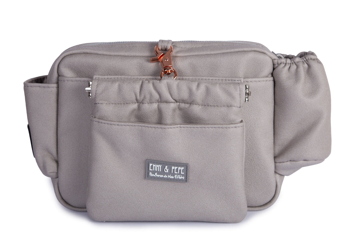 Wau-Pack große Gassitasche, Modell  Wildleder Silber, Gurtlänge  S (60-85cm),M (80-110cm),L (100-145cm) - bei jedem Spaziergang alles dabei