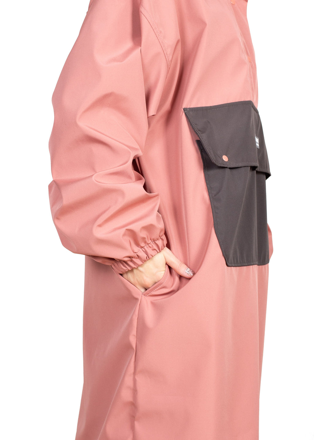 Wau-Poncho Regenponcho, Modell  Rosa-Anthrazit - praktische Seitentaschen für Leckerlis und Co