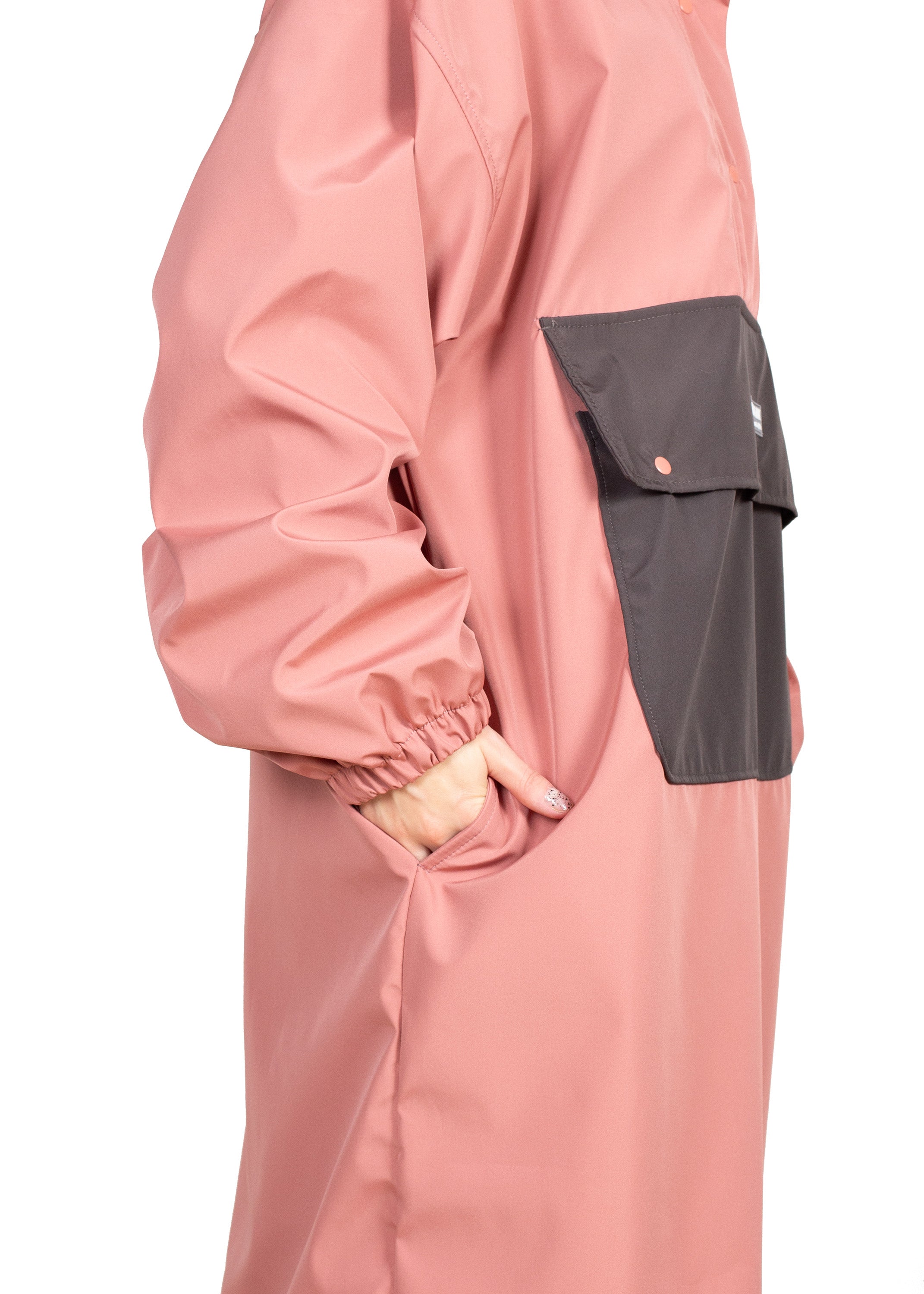 Wau-Poncho Regenponcho, Modell  Rosa-Anthrazit - praktische Seitentaschen für Leckerlis und Co