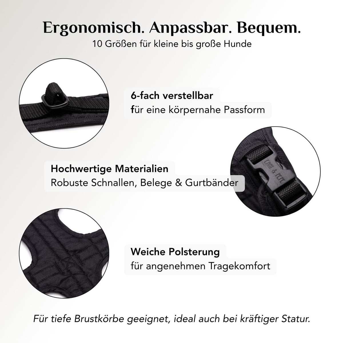 Gepolstertes Sicherheitsgeschirr für Hunde in Schwarz mit ergonomischer Passform und freier Schulterbewegung