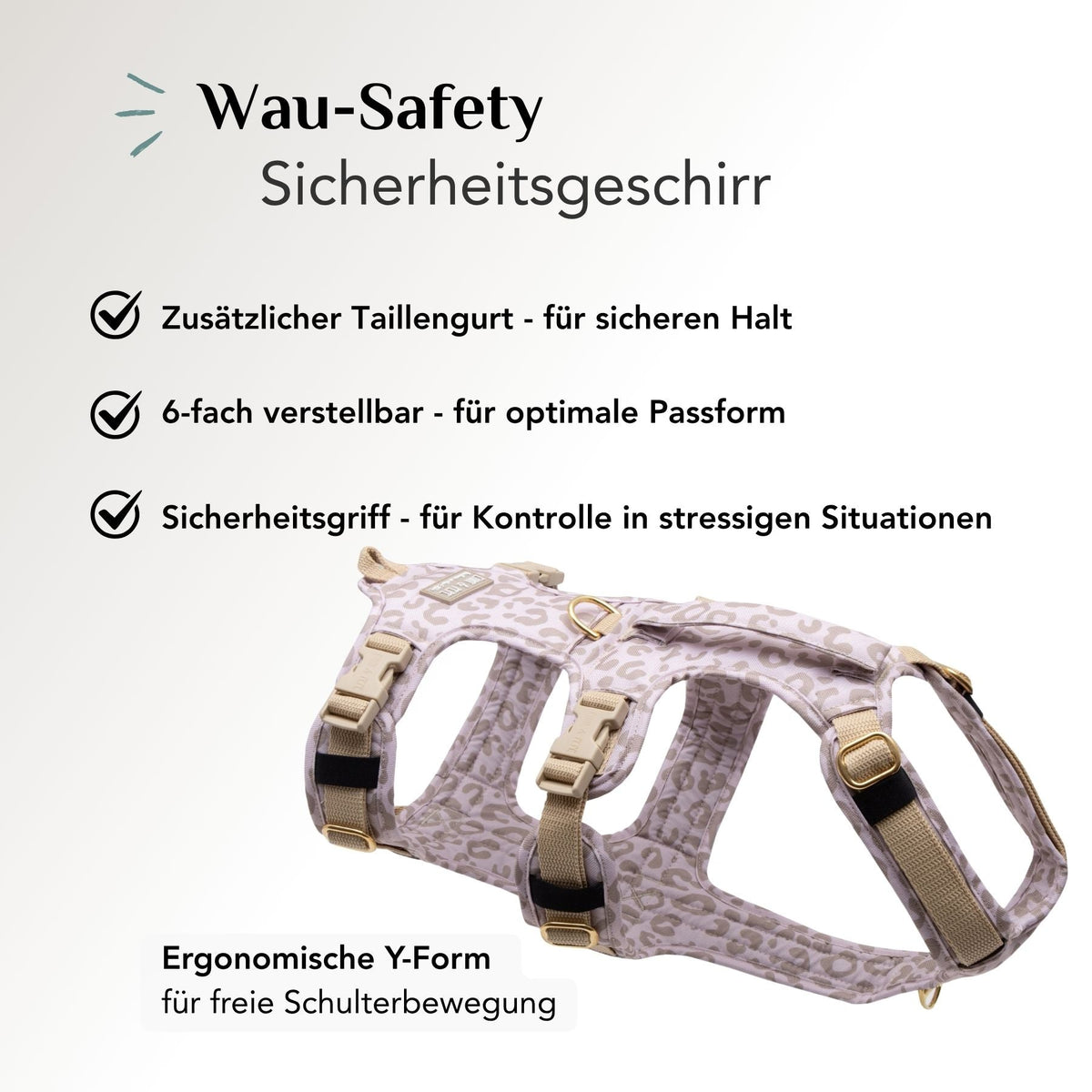 Sicherheitsgeschirr für Hunde Leo Cream mit Taillengurt, 6-facher Verstellung und ergonomischer Y-Form