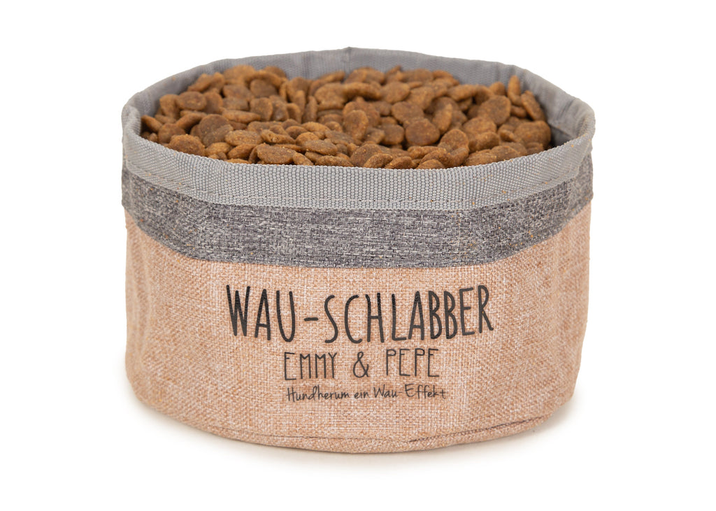 Wau-Schlabber praktischer Reisenapf für Unterwegs in Taupe - mit hygienischer Innenbeschichtung
