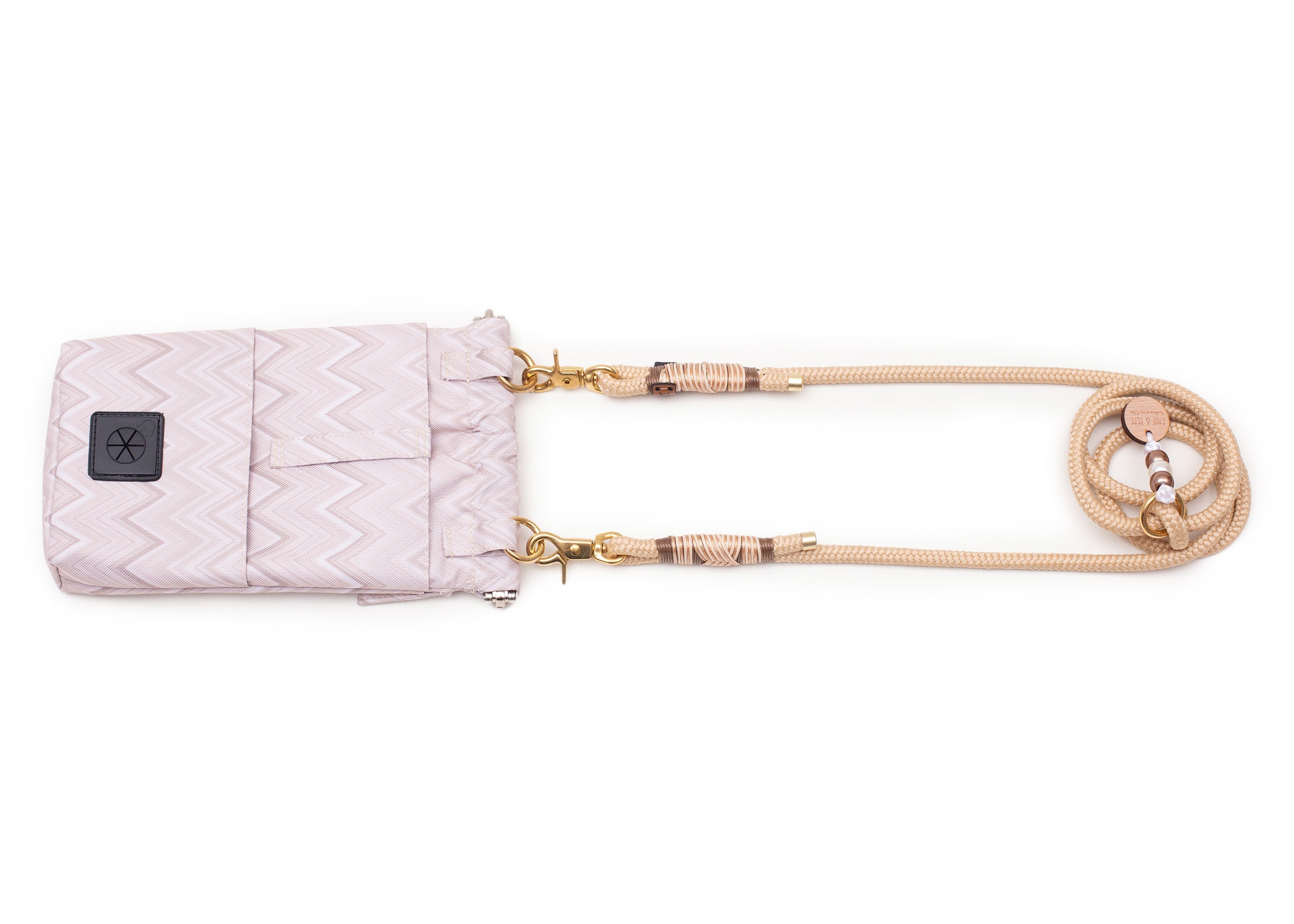 Wau-to-go Gassiatsche, Modell  Cremessoni, helles rosa mit Zick-Zack-Muster, praktischer Umhängegurt und viele Fächer 