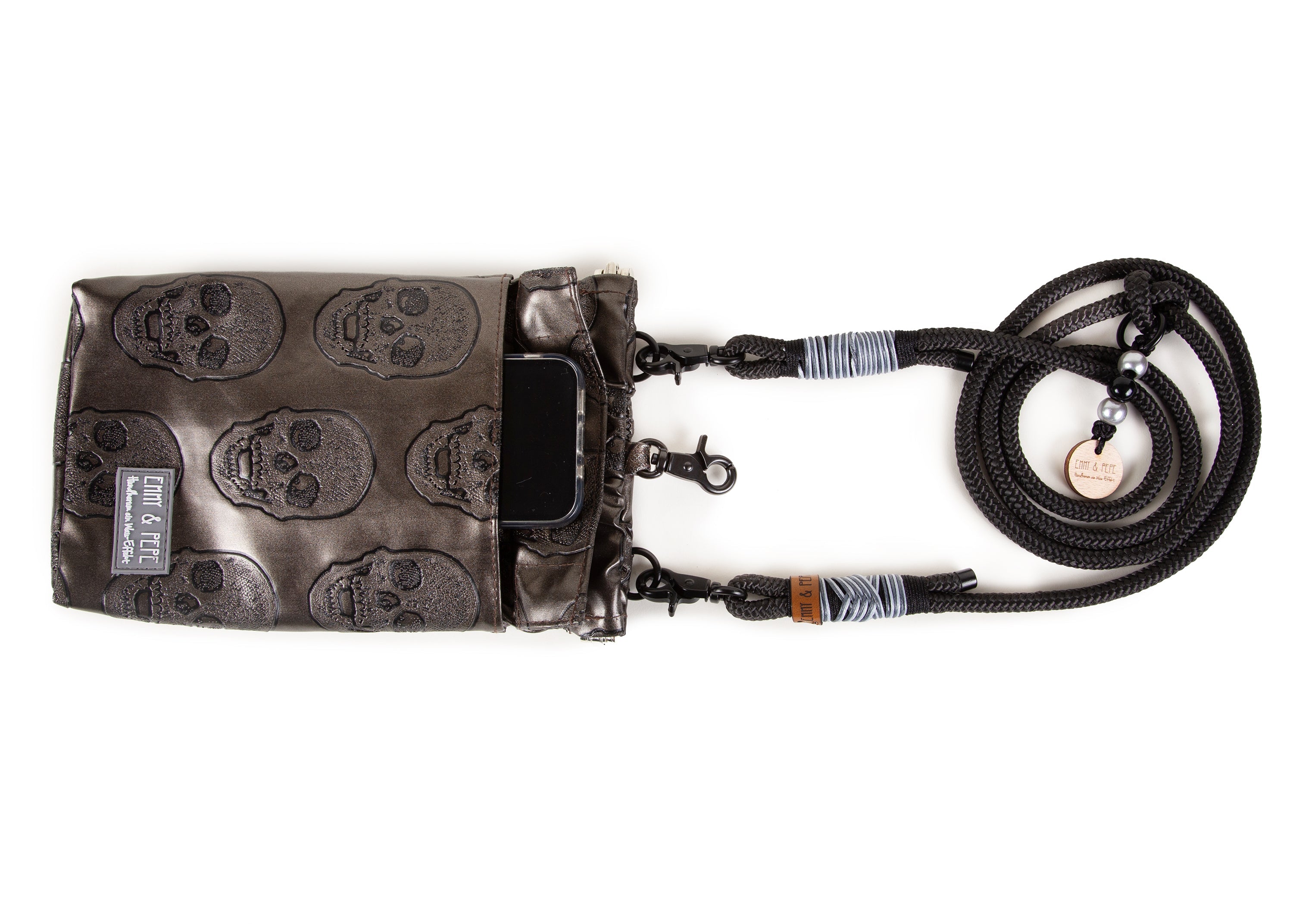 Wau-to-go Gassitasche, Modell  Goldskull, Kunstleder mit goldenem Totenkopfmotiv  - bei jedem Spaziergang alles dabei 