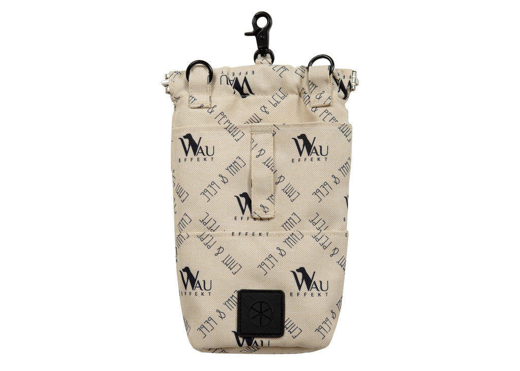 Gassitasche Wau-to-go, Modell  "Wau-Effekt" Creme mit schwarzen Logos, praktisch mit Kotbeutelspender