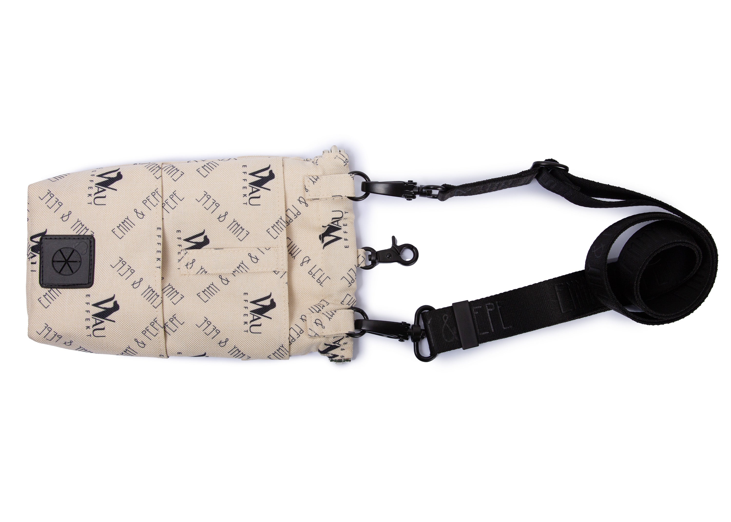 Gassitasche Wau-to-go, Modell  "Wau-Effekt" Creme mit schwarzen Logos, mit praktischem Umhängegurt in schwarz