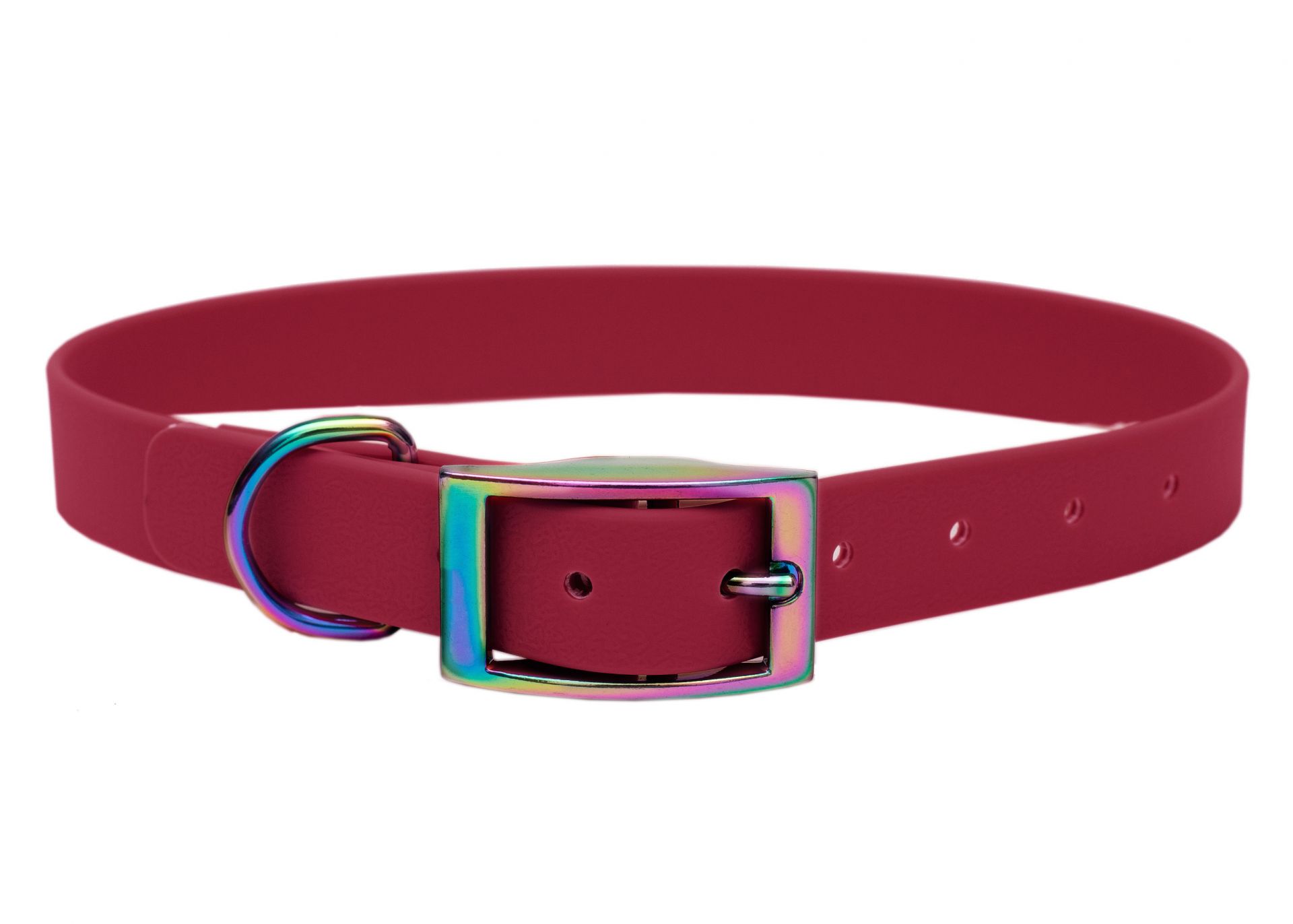 Biothane Halsband für Hunde in Bordeaux mit regenbogenfarbenem Verschuss