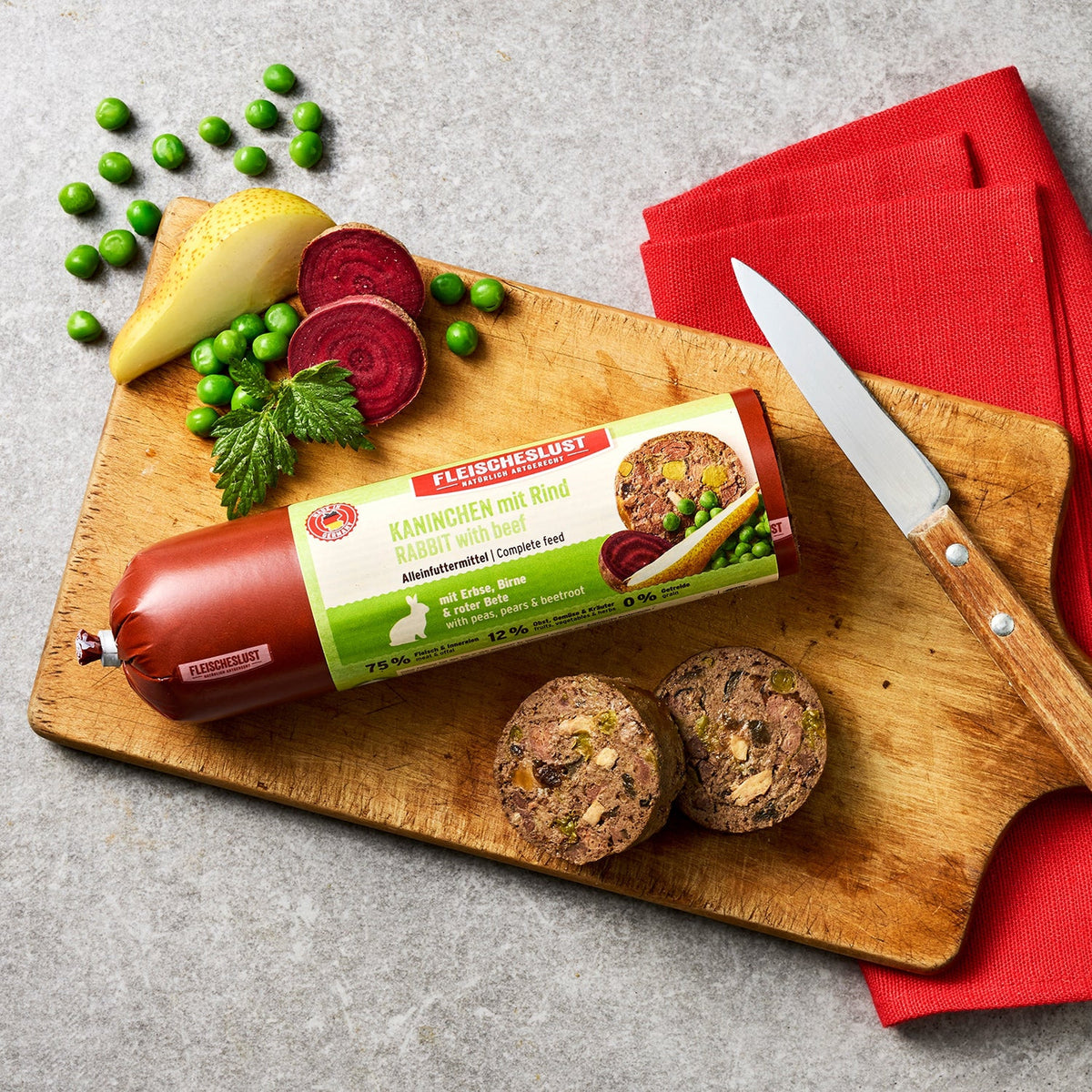 Fleischeslust Kaninchen mit Rind (+Erbse, Birne, rote Beete)